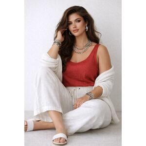 Caslon White Linen Drawstring Wide Leg Pants Women’s XL Summer Resort